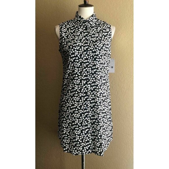 Equipment Womens Black White Endless Hearts Dress - Picture 6 of 12